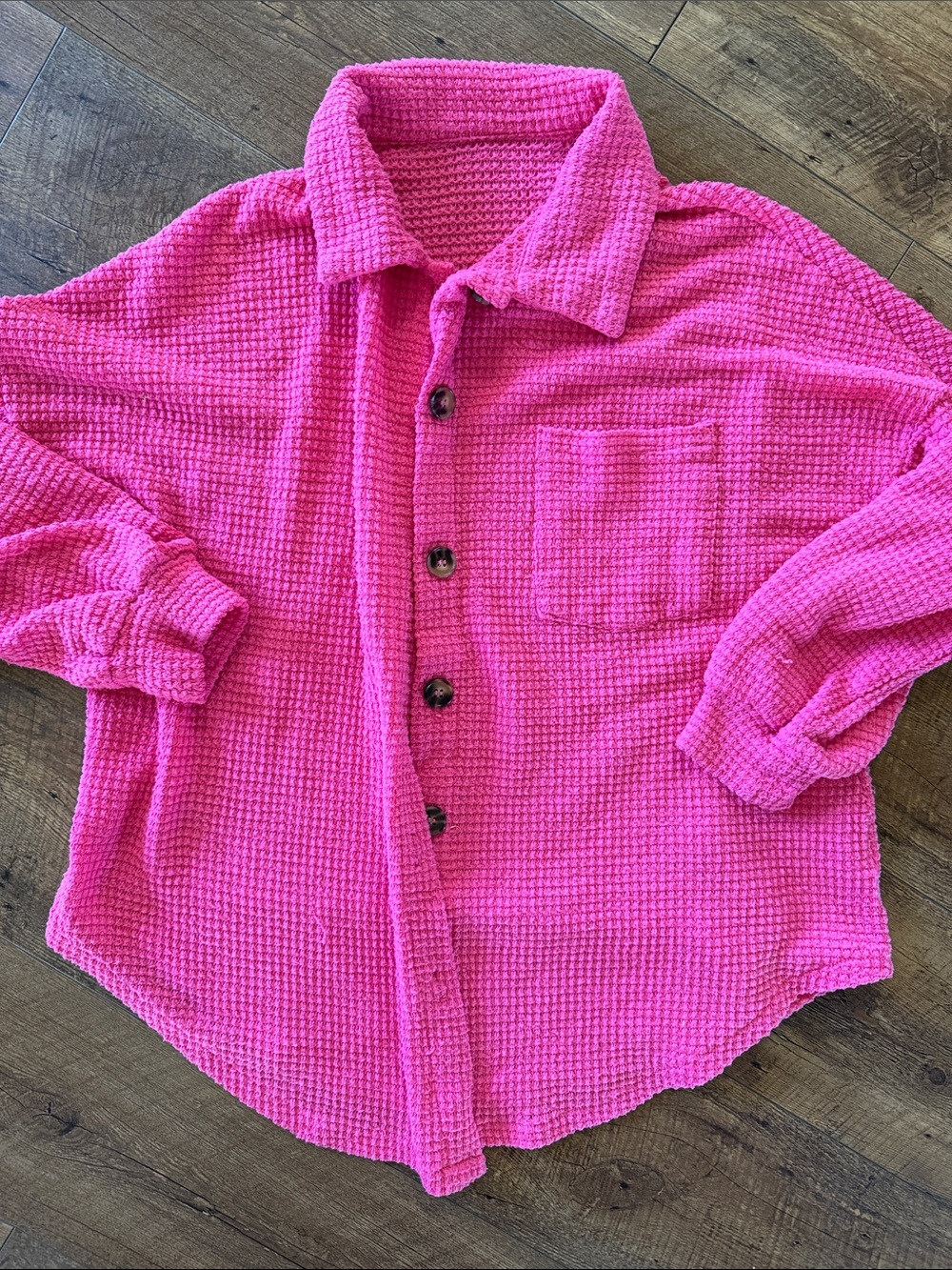 Women's Hot Pink Waffle Button-Down Shirt - Relaxed Fit